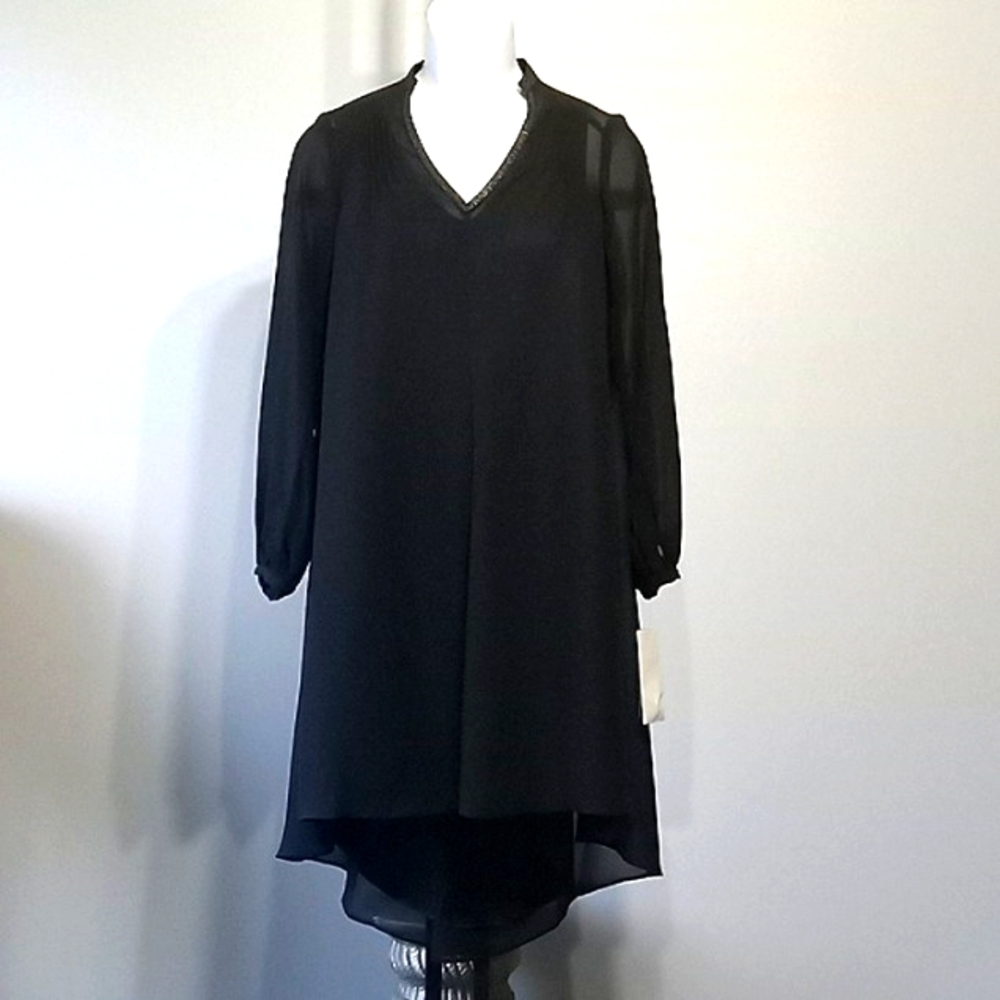 Beautiful 2pc Black with Gold trim sheer dress by Queen Collection